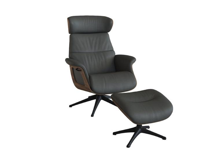 FLEXLUX Relaxsessel Rücken u. Kopfverstellung, ergonomisch, Airchannels, klasse Komfort, Rücken- & Kopfteilverstellung, Drehbar, Armlehne Walnuss, Fuß Schwarz