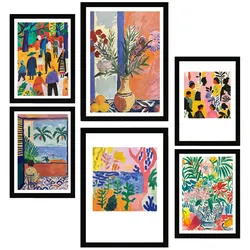 POSTER Set Mit 6 Dekoratives Matisse-Blatt A3 & A4 Schwarzer Rahmen