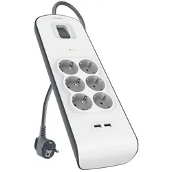 Belkin 6fach-Steckdosenleiste mit Überspannungsschutz, 2-m-Kabel und USB-A-Anschlüssen
