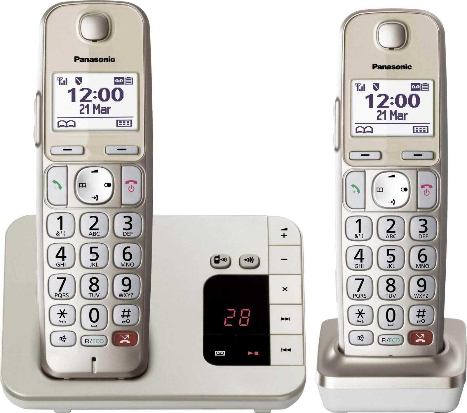 Panasonic KX-TGE262GN draadloze vaste telefoon met geïntegreerd antwoordapparaat en 1 extra handset, champagne