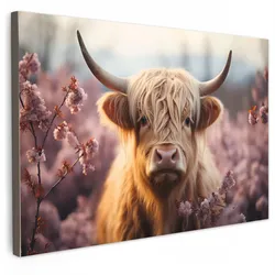 LEINWANDBILD Schottischer Hochländer - Frühling - Hochland Deko Schlafzimmer 30x20 cm