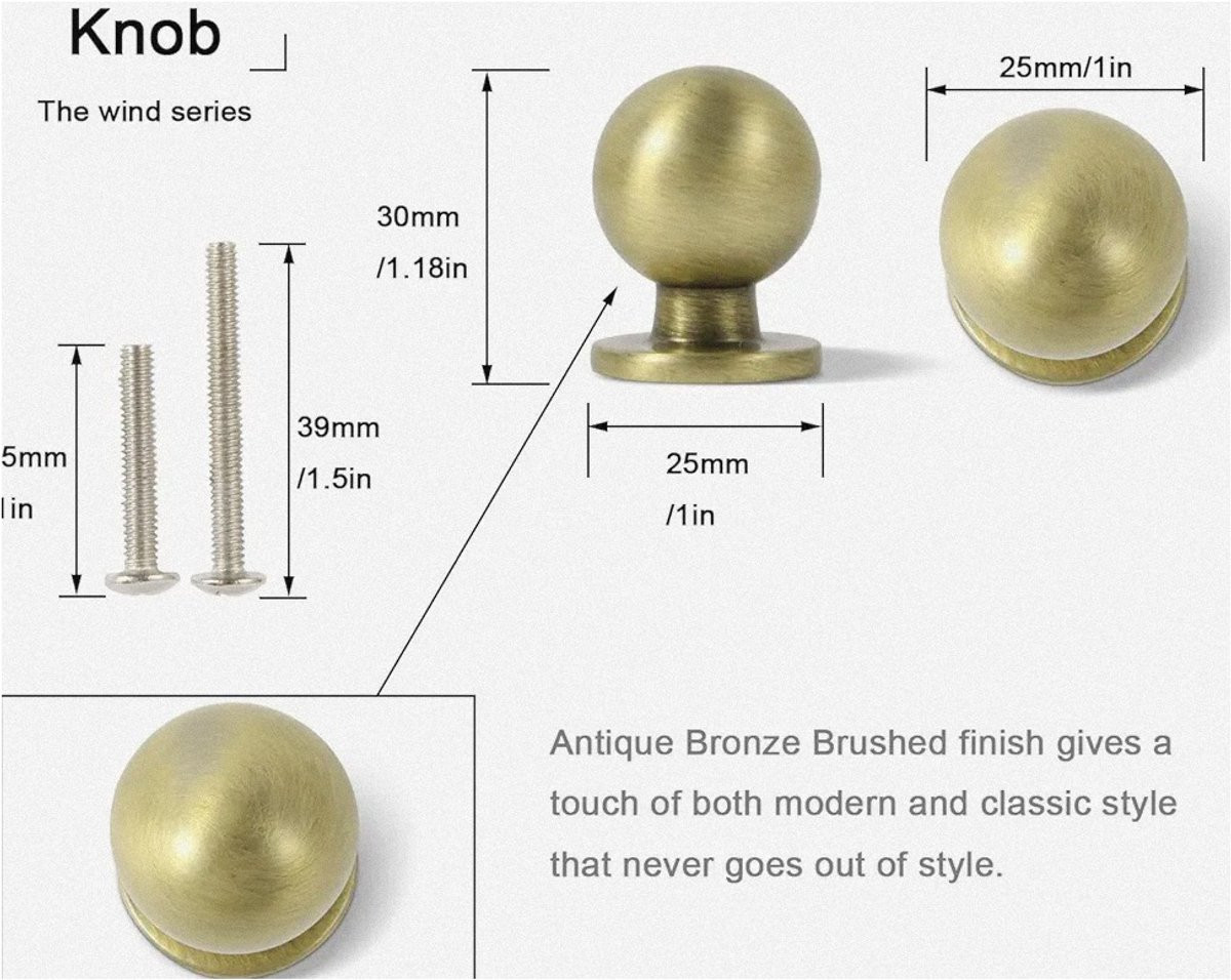 Antiek Bronzen Kastknoppen - Set van 10 - Hoogwaardige Kwaliteit