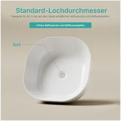Emke, Waschbecken, Handwaschbecken Aufsatz 41,5 cm quadratisches Keramik Weiss (415 mm)