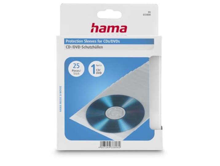 Hama CD-/DVD-/Blu-ray beschermhoezen (slim design, hoes van kunststof, 25 stuks), transparant