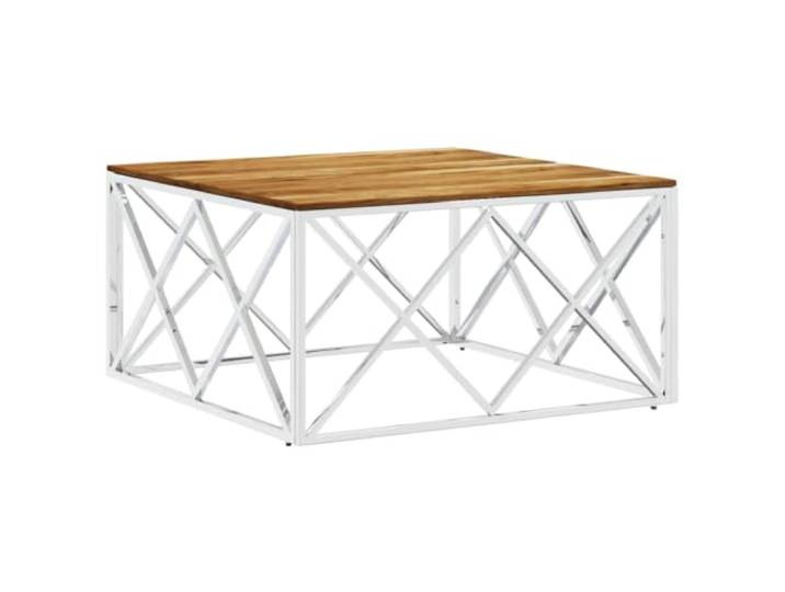 Couchtisch aus Edelstahl und massivem Akazienholz, modernes Design