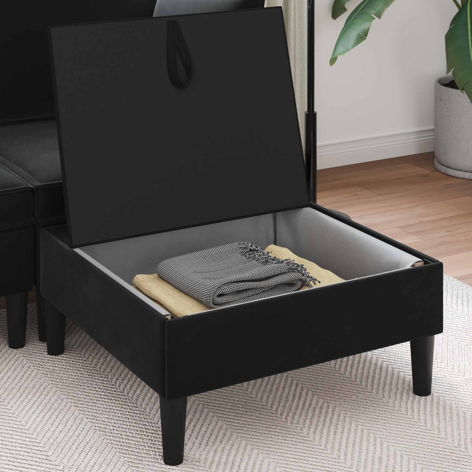 vidaXL Pouf avec Rangement Noir Velours