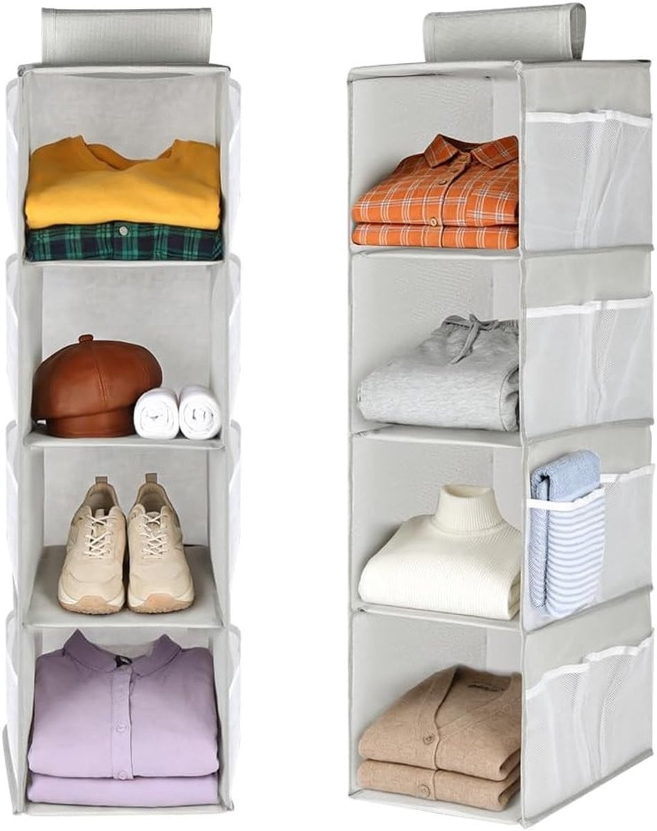 Hanging Organiser voor Kleding met 4 Compartimenten en 8 Zakken, Ruimtebesparende Opbergoplossing voor de Kast of Deur