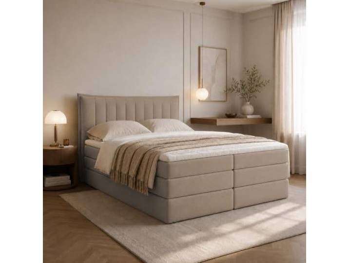 EURO-MOEBEL Boxspringbett Luna Plus Bett mit Taschenfederkern und Bonellfederkernmatratze (Cappuccino - Itaka 48, 140 x 200)