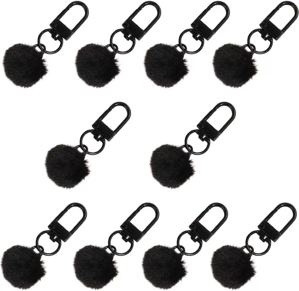 INF 10er-Pack Niedliche Flauschige Pompon Schlüsselanhänger, Legierung, Verschiedene Farben Schwarz