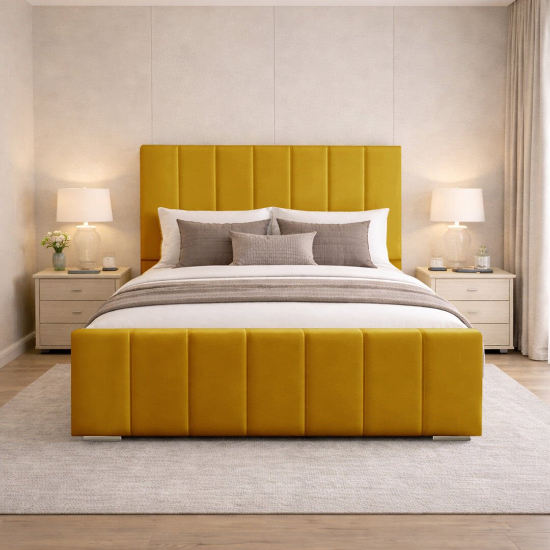Canora Grey Connell Upholstered Bed Frame Turmeric Double (4'6)