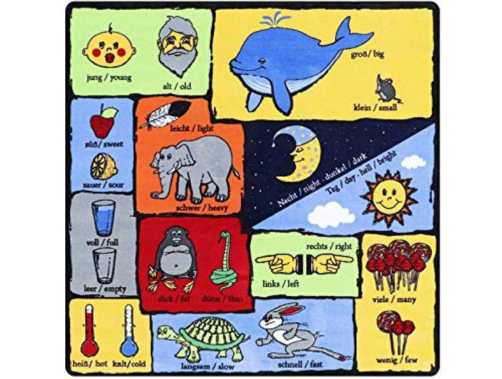 Primaflor - Ideen in Textil Kinderteppich Lern-Teppich Spielteppich - Gegensätze, 200x200cm, Qualitätsteppich mit Gegensätzlichen Adjektiven