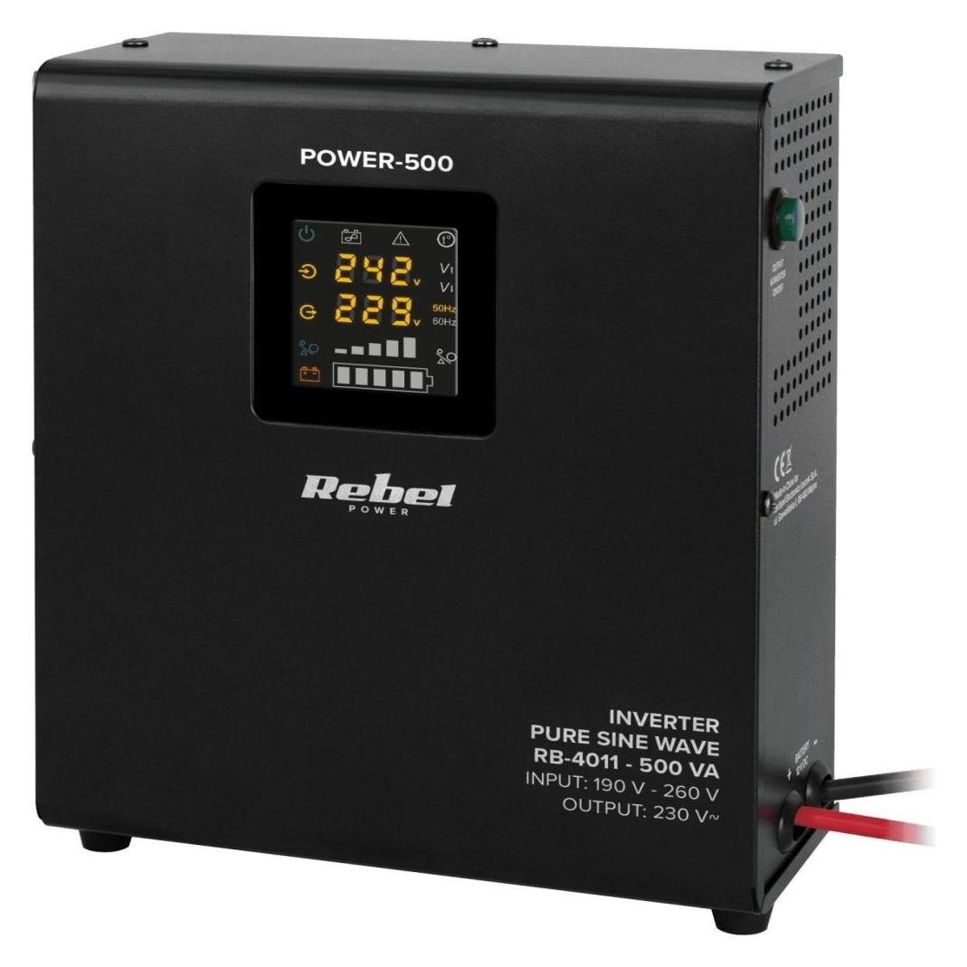 Rebel Notwandnetzteil POWER-500 - Wechselrichter mit reiner Sinuswelle und Ladefunktion 12V 230V 500VA/300 (RB-4011)
