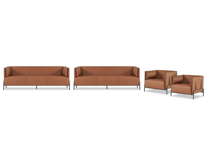 JVmoebel Polstergarnitur Braune Ledergarnitur im Designer-Stil für elegantes Arbeitszimmer, (Arbeitszimmer-Set 4tlg (2x 3-Sitzer + 2x Sessel), Made in Europa
