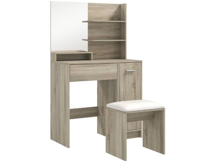 YWJ Coiffeuse Maquillage Tabouret Miroir Étagères Ouvertes Tiroir Anti-Basculement Naturelle/Beige