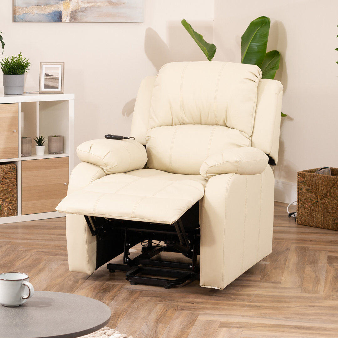 Ophelia & Co. Patchway Faux Leather Electric Reclining Heated Massage Chair Cream 96cm H X 86cm W X 93cm D