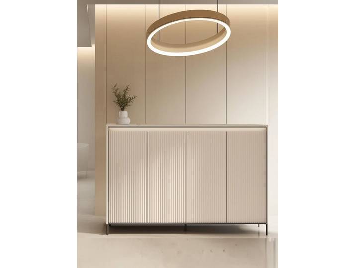 Compleo Kommode beige mit Lamellen FLORE, Elegant Schlafzimmer, Flur, geräumig