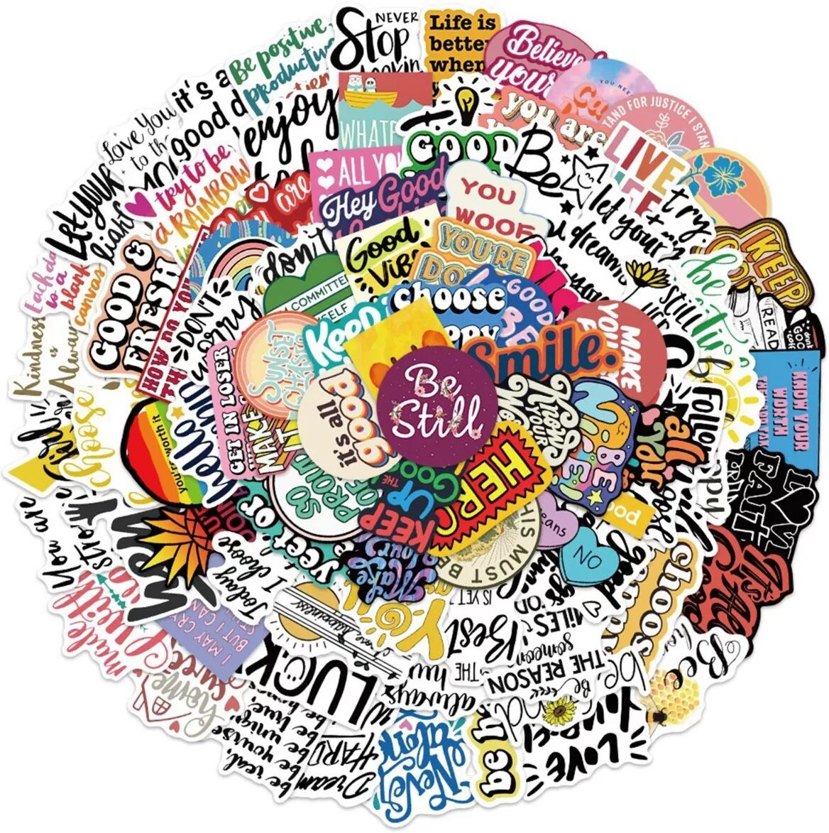 INF 100 Autocollants Graffiti Phrases Anglaises Inspirantes et Colorées - Décalcomanies en Vinyle Étanche