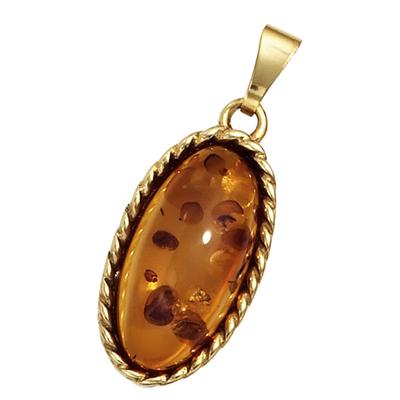 Kettenanhänger JOBO "Anhänger oval", gelb (gelbgold 375), Schmuckanhänger, Damen, Gelbgold 375, Kettenanhänger, 375 Gold mit Bernstein
