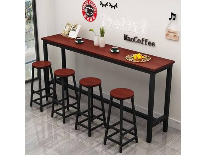KERIVO Bartisch Schmaler Stehtisch,Industrieller Tresen-Stehtisch,für Küchen Restaurant Cafe Esszimmer Teak + Schwarz 160×40×100cm