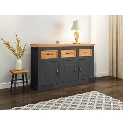 Sideboard OTTO HOME "Selma", schwarz (anth, gebeizt), B:145cm H:87cm T:38cm, MDF, Massivholz, Sideboards, Sideboard, Kommode aus massivem Kiefernholz, Breite 145 cm