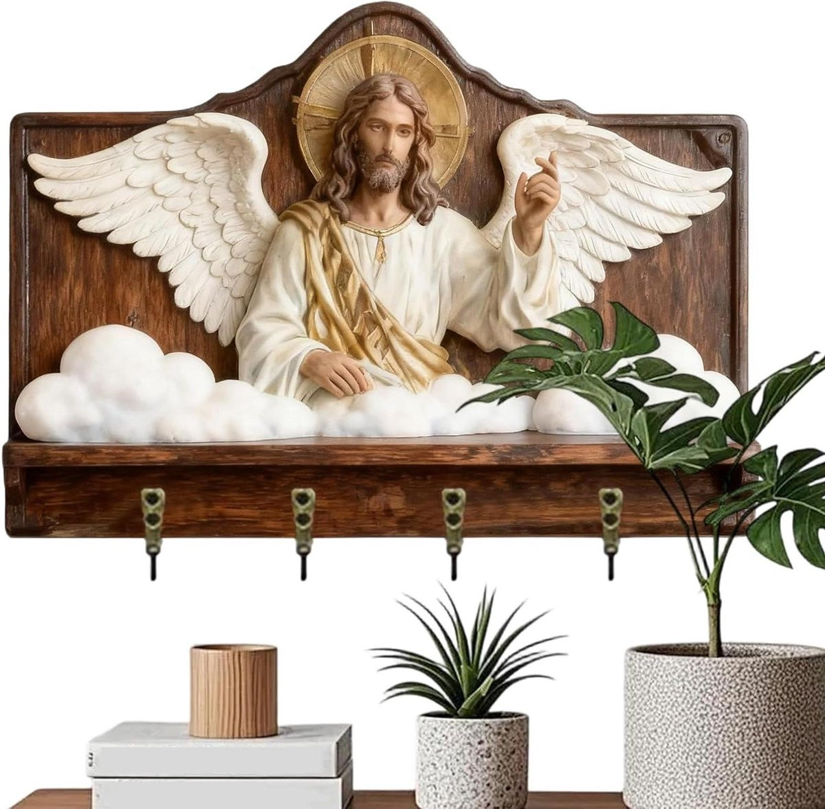 2D Design Sleutelhaken Muur - Sleutelrek voor Entree Organisatie - Houtkleur - 30 cm