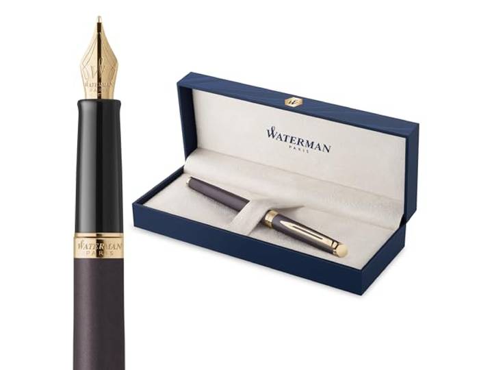 Waterman Hémisphère Stylo plume L'édition discrète Noir Lave Plume moyenne en acier inoxydable Encre bleue Coffret cadeau