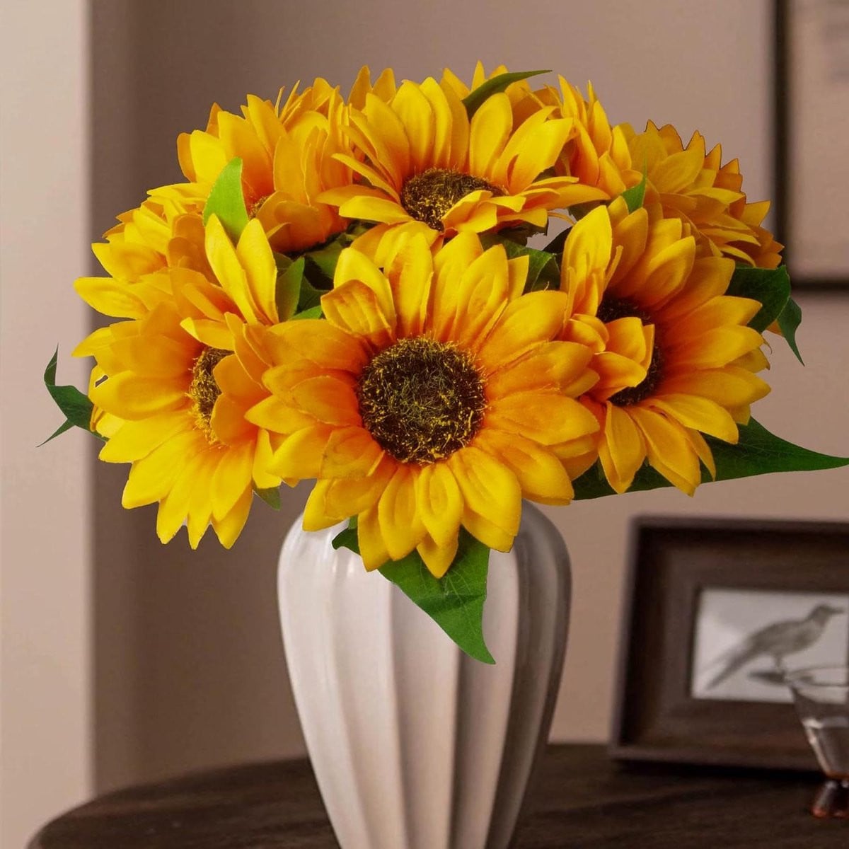 Set van 10 realistische kunst zijde zonnebloemen voor decoratie - Oranje