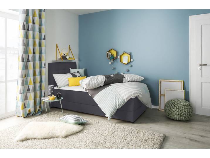 Boxbett, Struktur Imprägniert, Grau, 103×210 cm, Mit Bettkasten & Topper, Modern