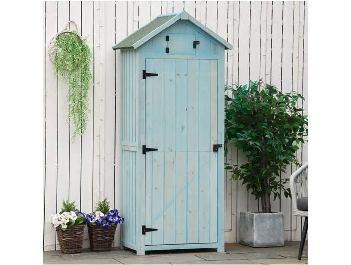 Armoire De Jardin Bois Bleu Clair Rangement Exterieur FloraGrace Pour Jardin Terrasse 3 Etageres Amovibles 77x54 2x179cm