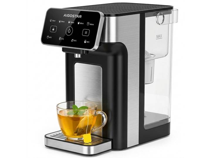 Aigostar Heißwasserspender Edelstahl 3L mit Filter-Slot, 3s Turbo Aufheizung Instant-Wasserkocher, 2600 W, 4 Temperaturstufen, Abtropfschale, kompatibel mit Brita-Filtern
