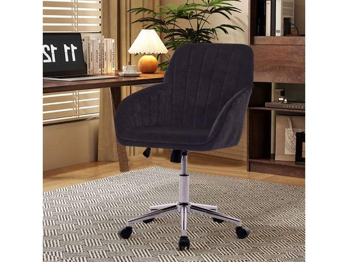 Chaise de Bureau Ergonomique - BELLEMAVE - Hauteur Réglable - Chaise Pivotante - Velours - Pour Chambre et Bureau - Noir