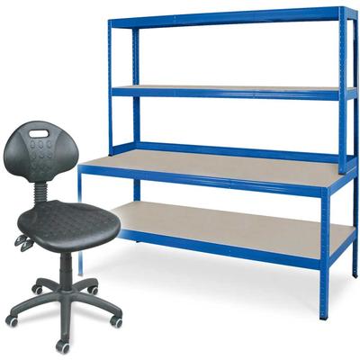 BRB Packtisch / Werkbank, BxTxH 1800 x 600 x 900 mm + Arbeitsdrehstuhl