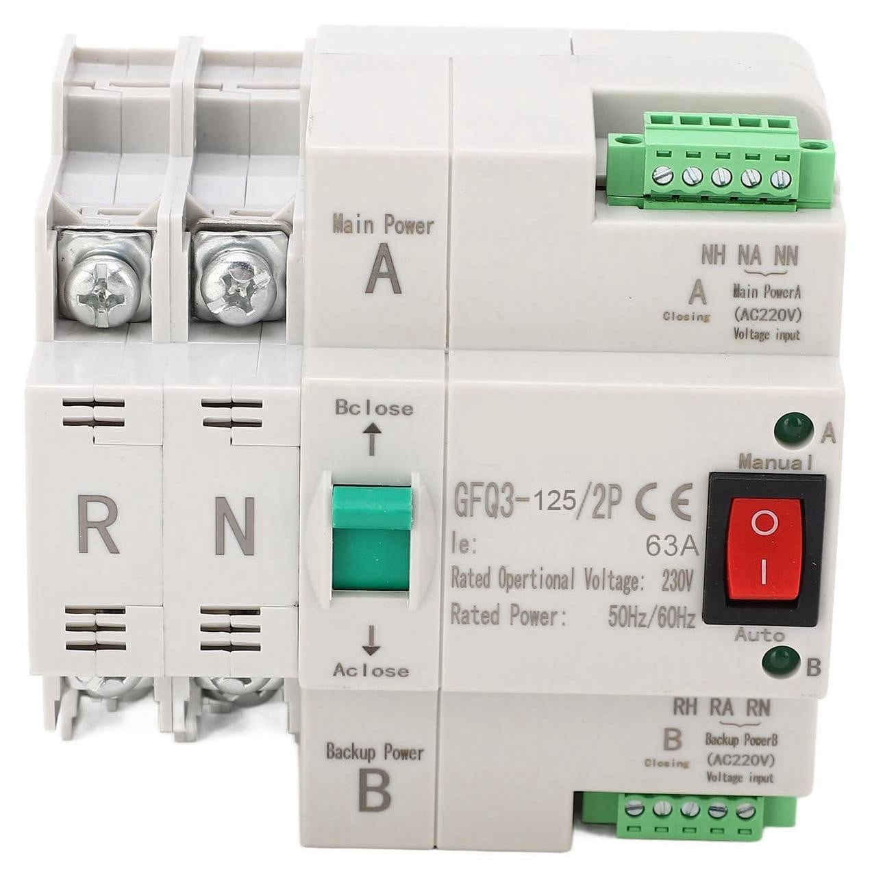 Lustrens Automatische Omschakelaar 2-polig 63A AC 230V Dubbele Voeding