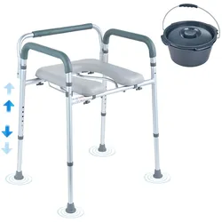 VEVOR Toilettenstuhl Nachtstuhl mit Gepolsterter Sitzfläche & Armlehnen, 7-stufig höhenverstellbar, 5,8 L Abnehmbarer Eimer, Einfach zu Montieren, 158 kg Fassungsvermögen, Erhöhter Toilettensitz