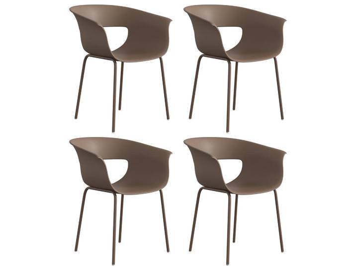 Outsunny Gartenstühle 4er Set Metall Kunststoff Kaffee, Braun, 51x74x61 cm, Gartenmöbel, Gartensessel, Gartenstühle