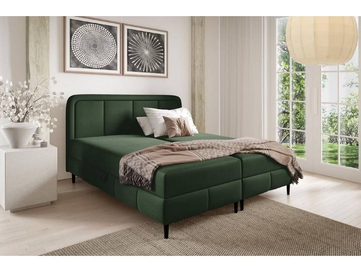 Compleo Boxspringbett auf hohen Füßen, Doppelbett, skandinavischer Stil, Veloursstoff
