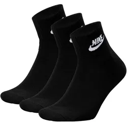 NIKE Unisex Quarter Socken, 3er Pack - Everyday Essential Stripe, Sportsocken, Logo, einfarbig Schwarz / 38-42