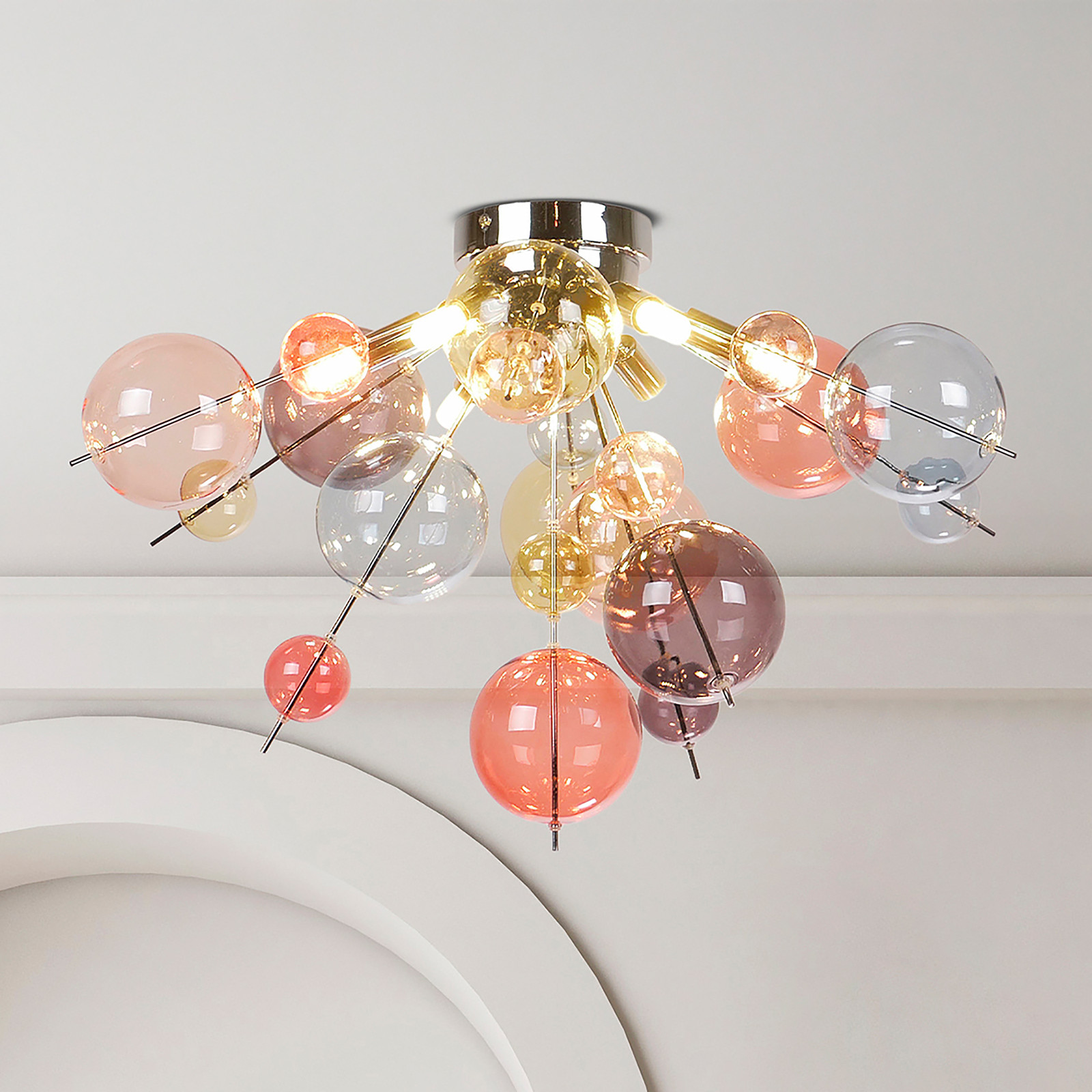 Naeve Leuchten Plafondlamp Explosion, Multicolor/Zilver, Glas en Metaal, Ø 57 cm, Dimbaar