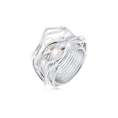 Perlenring NENALINA "Ring Süßwasserperlen Geschwungen Gedreht 925 Silber" Gr. 58, silber, Fingerringe, Damen, 58, ohne Stein, Silber 925 (Sterlingsilber), 22mm, Perlenring