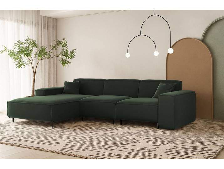 Fun Möbel Ecksofa Designersofa GLORIA mit Ottomane in Stoff, Rundumbezug, Ottomane Links oder Rechts