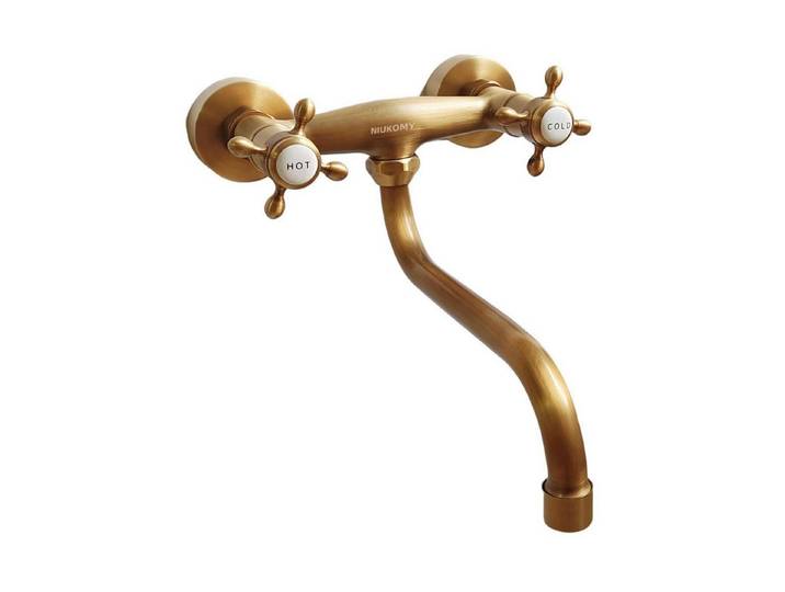 LuxusKollektion Spültischarmatur Wand-Armatur Küche Zweigriff Messing Antik 360° drehbar (1-St)