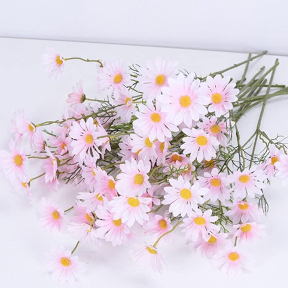 SnelShoppen 12 bundels kunstbloemen Daisies van kunststof en zijde, roze, UV-bestendig voor tuin en decoratie