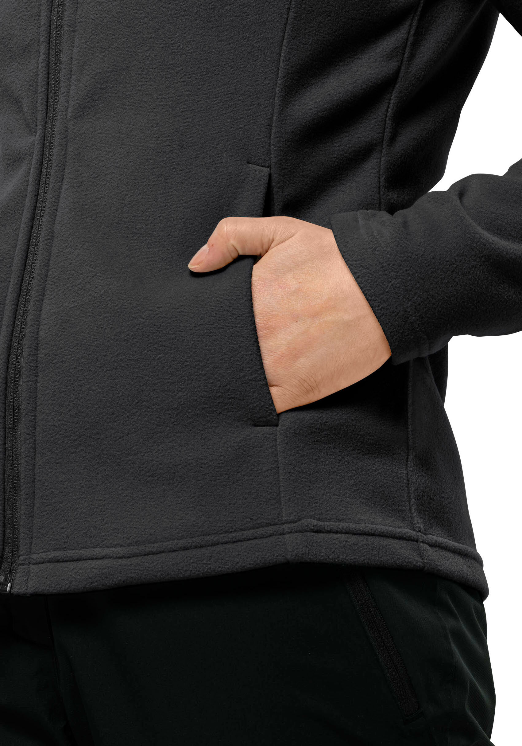 Fleecejacke JACK WOLFSKIN "TAUNUS", Damen, Gr. XL (46), schwarz, Fleece, Obermaterial: 100% Polyester, unifarben, normal, Jacken Fleecejacke, leichter, dehnbarer Midlayer, atmungsaktiver Tragekomfort schwarz XL (46)
