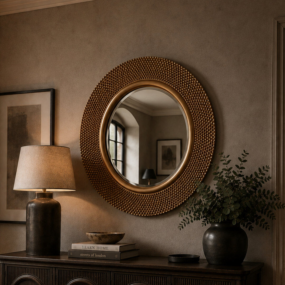 Etta Avenue Julien Resin Round Wall Mirror Gold Leaf 78.74cm H X 78.74cm W X 4cm D