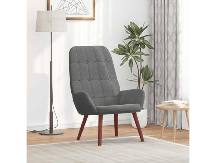 Lounge-Sessel aus dunkelgrauem Samt mit dicker Polsterung und Füßen Dicker Sitz, gepolsterte Rückenlehne, weiche Armlehnen, Rahmen aus Sperrholz und Metall, stabile Holzbeine