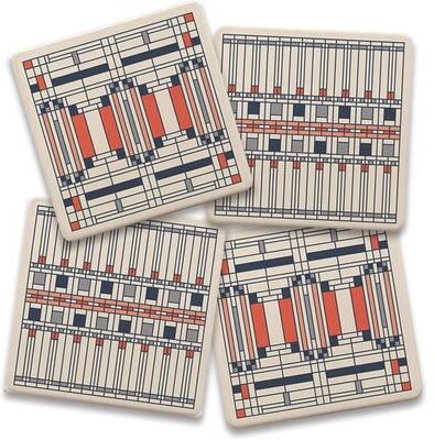 Thirstystone Oak Park Assorted Designs 4-Pack Stone Coasters with Protective Cork Backing Made in The USA Absorbent Wipes Clean