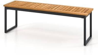 Costway Patio Dining Bench Backless with Slatted Seat and Metal Legs