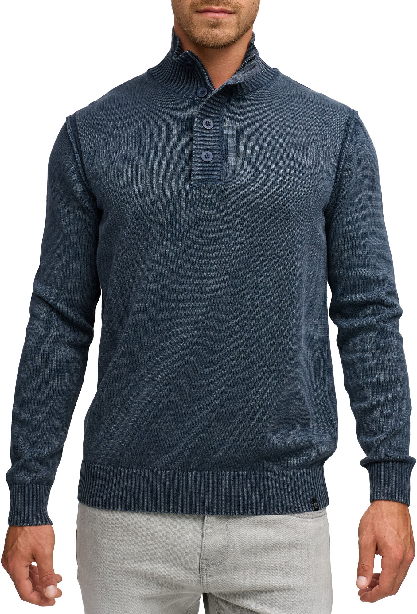 Strickpullover INDICODE "INNiels ½ Placket", Herren, Gr. M, blau (sky captain), Strick, Obermaterial: 100% Baumwolle, unifarben, regular fit, Pullover Strickpullover sky captain M