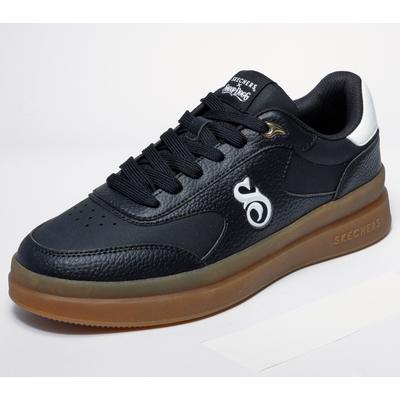 Sneaker SKECHERS "COURTSIDE-CALI DUDEZ", Herren, Gr. 46, Textil, schwarz (schwarz, weiß), Lederimitat, kontrastfarbene Details, Schuhe Sneaker, Snoop Dogg Schnürschuh mit Kontrastbesätzen