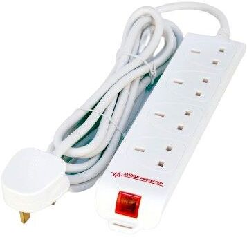MicroConnect 4-Way UK Surge Protected Power Strip, White - 2m
